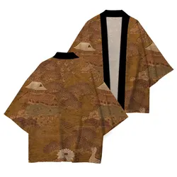 Japońska tradycyjna odzież moda luźne Kimono wysokiej jakości wypoczynek odzież przeciwsłoneczna nowy wzór lotosu Top z nadrukiem