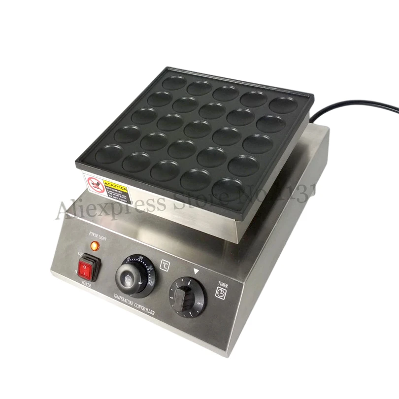 Electric Commercial Dutch Poffertjes Grill Mini Pancake Machine 950W 25 Holes Nonstick Pan Water-proof Switch