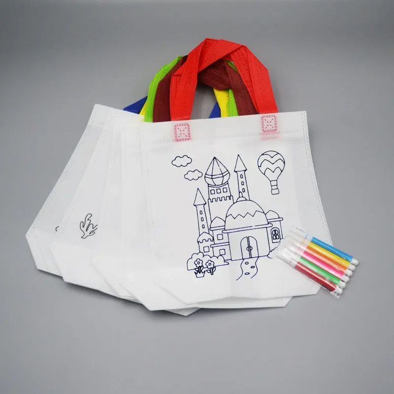 

20 pieces of hand-painted children's non-woven handicrafts DIY graffiti bags with color markings, colorful filled painting toys