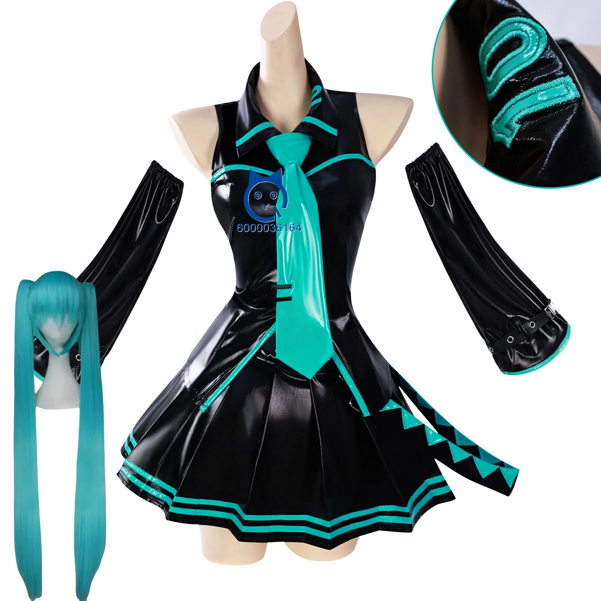 

Anime Colorful Stage Virtual Idol Cosplay Costume Sexy Leather Black Uniform Dress Wig Full Set for Women Role Play Comic Con