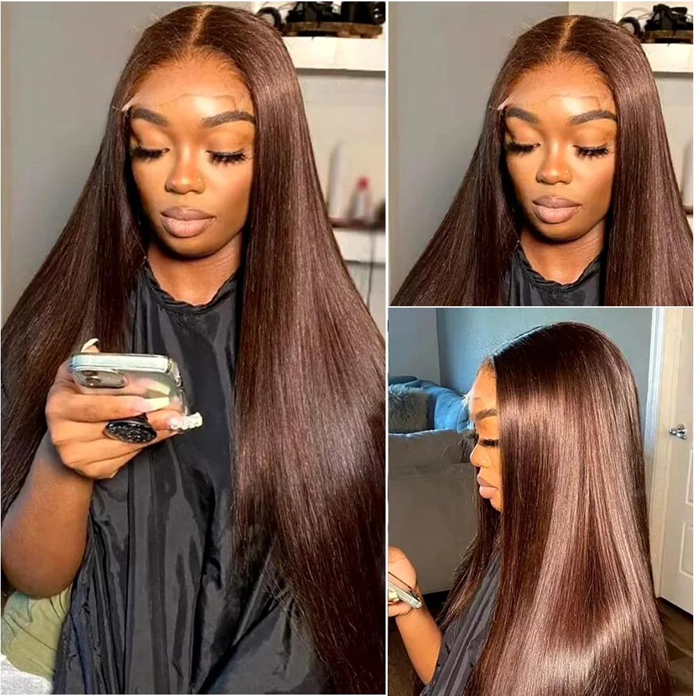 36 بوصة العظام مستقيم الدانتيل الباروكة 13x6 13x4 الدانتيل شعر مستعار أمامي 200 الكثافة # 4 شعر مستعار بدانتيل أمامي مستقيم بني شوكولاتة 100% شعر بشري