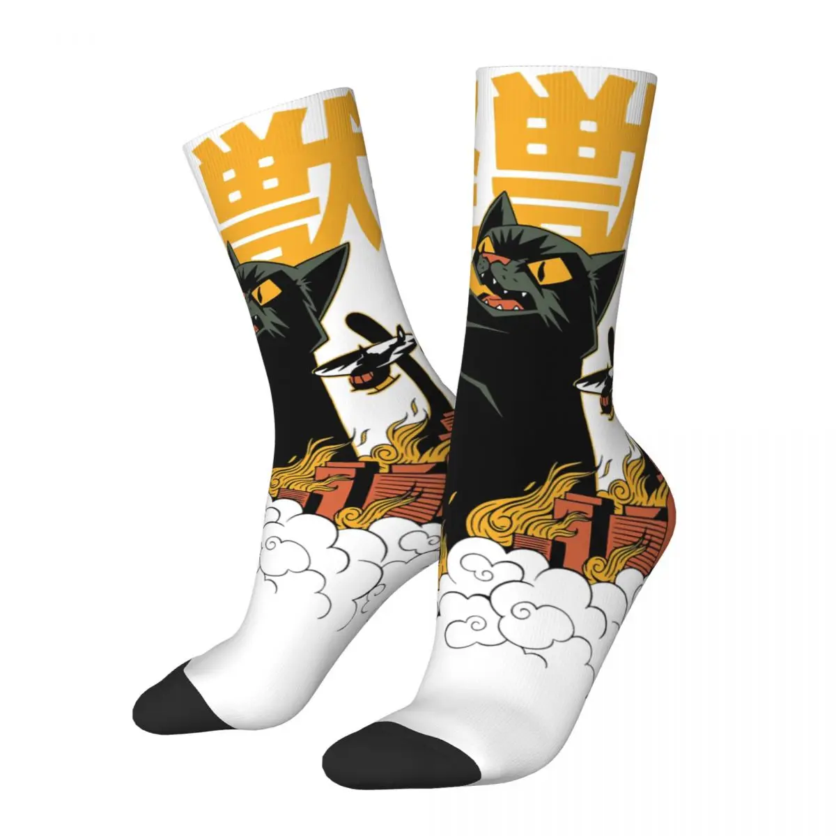 Vintage Cat Terror Of Catzilla Men Women Socks Windproof Novelty Spring Summer Autumn Winter Stockings Gift