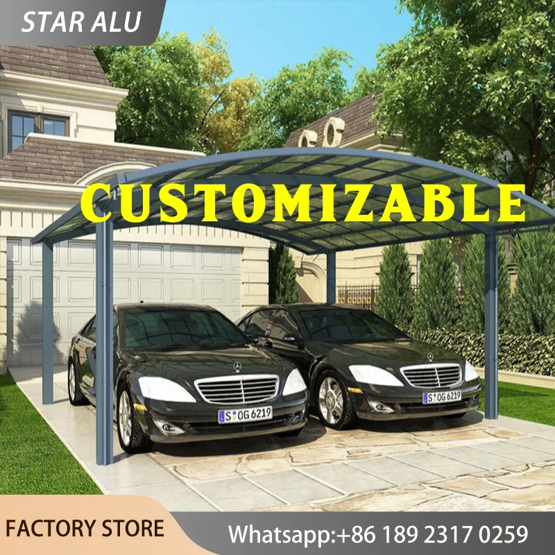 Custom Size Aluminum Carport Polycarbonate Awning Canopy Heavy Duty All Weather Protective Patio Roof Cover Rain Shelter Parking