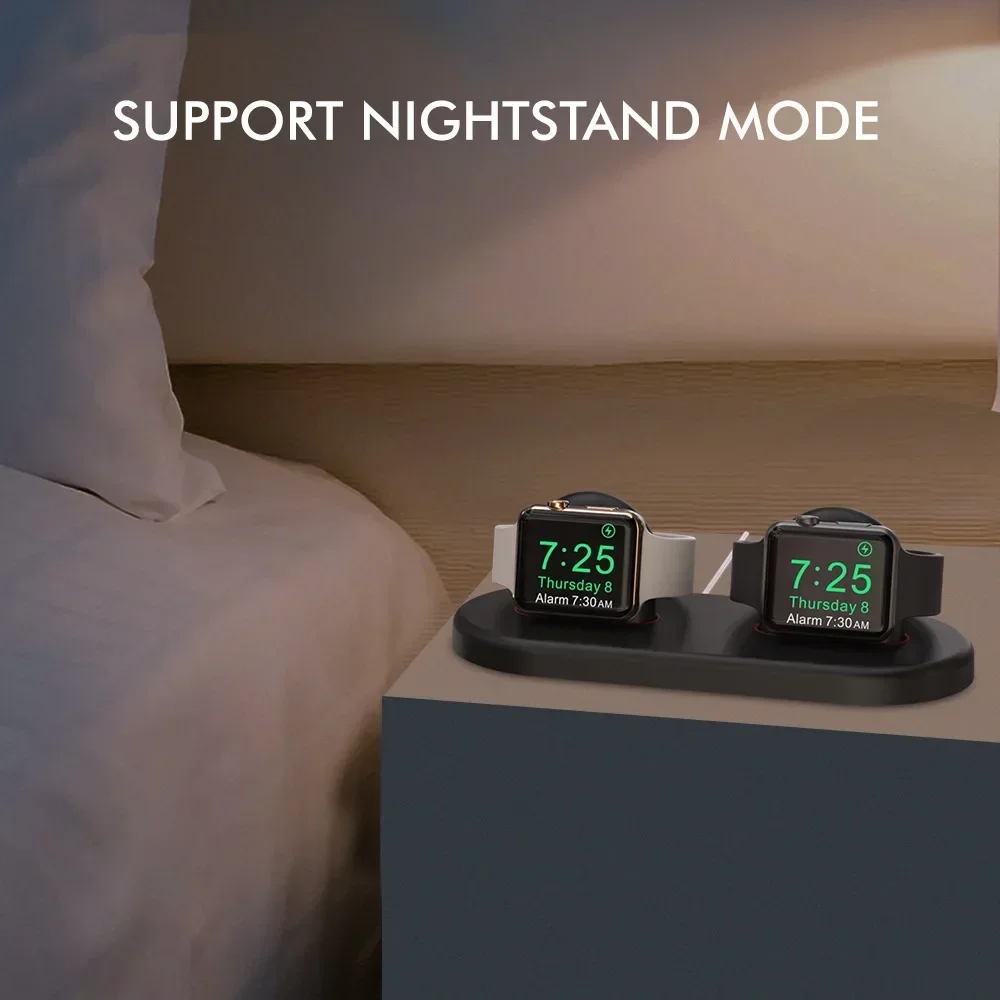 Supporto per caricabatterie con slot per Apple Watch Dock di ricarica morbido antigraffio in silicone Base di ricarica 2in1 per Apple Watch AirPods Pro 2