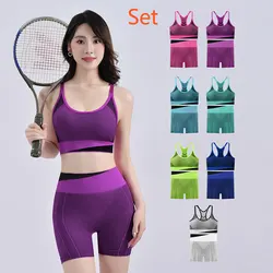 2 Piece Yoga Set Women Running Sports Fitness Suit Bra & Pants Vest shorts Breathable Quick Drying Gym Clothes Workout Sportwear