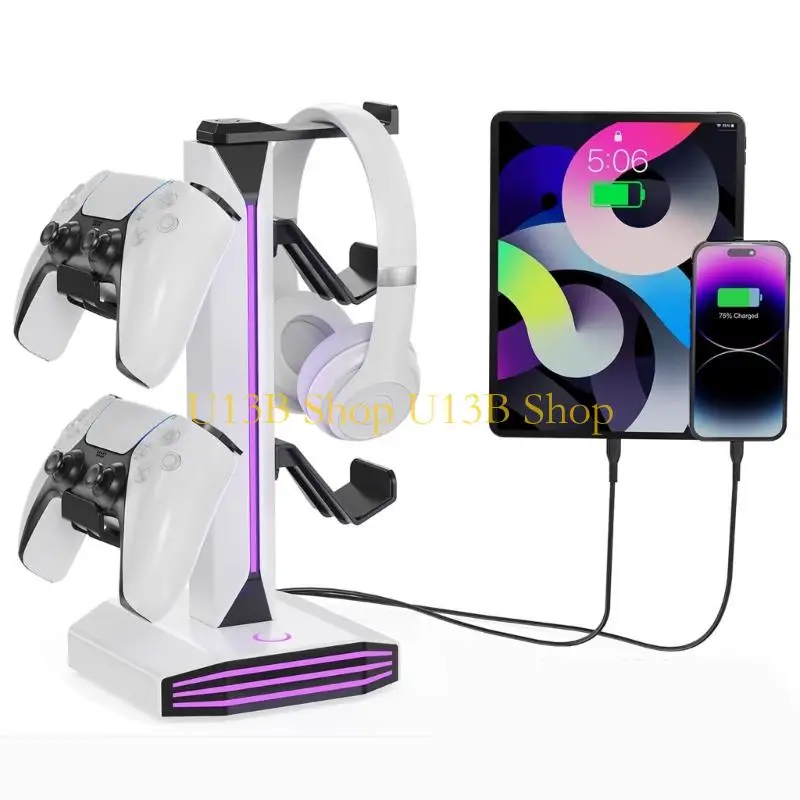 U13B Stylish Light Up Headphone Holder Providing 4 Controller Slots And USB Charging Capability