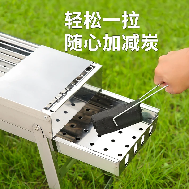 Afbeelding 4: Roestvrijstalen BBQ-grill Thuis Opvouwbare draagbare kleine grill Grillgaas Buitenkachel Houtskoolrek