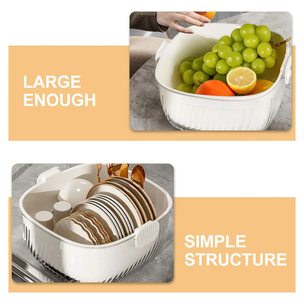 

1Set Double Layer Kitchen Drain Basket Fruit Vegetable Strainer Mesh Storage Quick Water Drainage Exquisite Workmanship