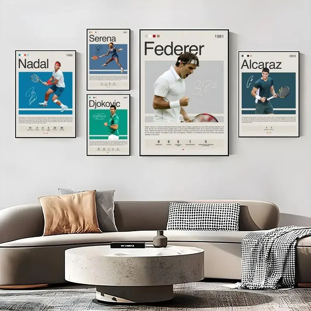 Estampados de carteles modernos de Tennis Legends Federer Nadal Alcaraz Serena para decoración de pared de salón nórdico, regalo
