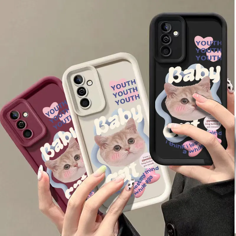 Cute Cat Fashine Phone Case for Samsung Galaxy M22 M54 S20 S21 S22 S23 FE S24 PLUS ULTRA 5G Shockproof Soft Cover Coque Shell