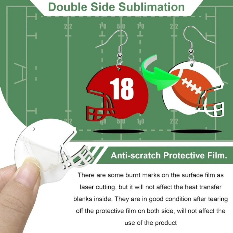 50 Pcs Sporty Sublimation Earrings Football Ear Drops Unique Helmets Earwear Jewelry Accessories for Active Women