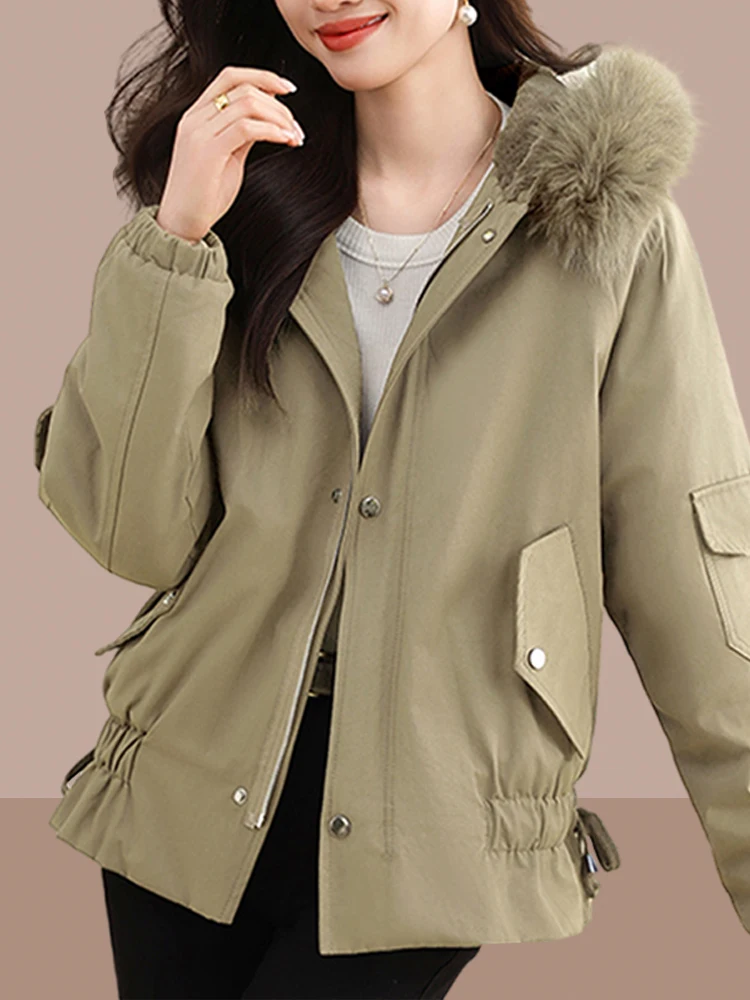 

Thiened Fce Winter Parka Women's Cotton Jaet ort Sle Warm Coat Casual Commute Loose Fit Not Hooded Zipper Closure