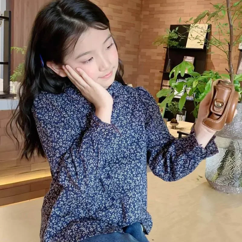 En Stock, ropa de otoño 2024, ropa para niñas, Camisa de algodón Floral, camisas de flores para niñas, ropa de Boutique para niños, blusa para niñas