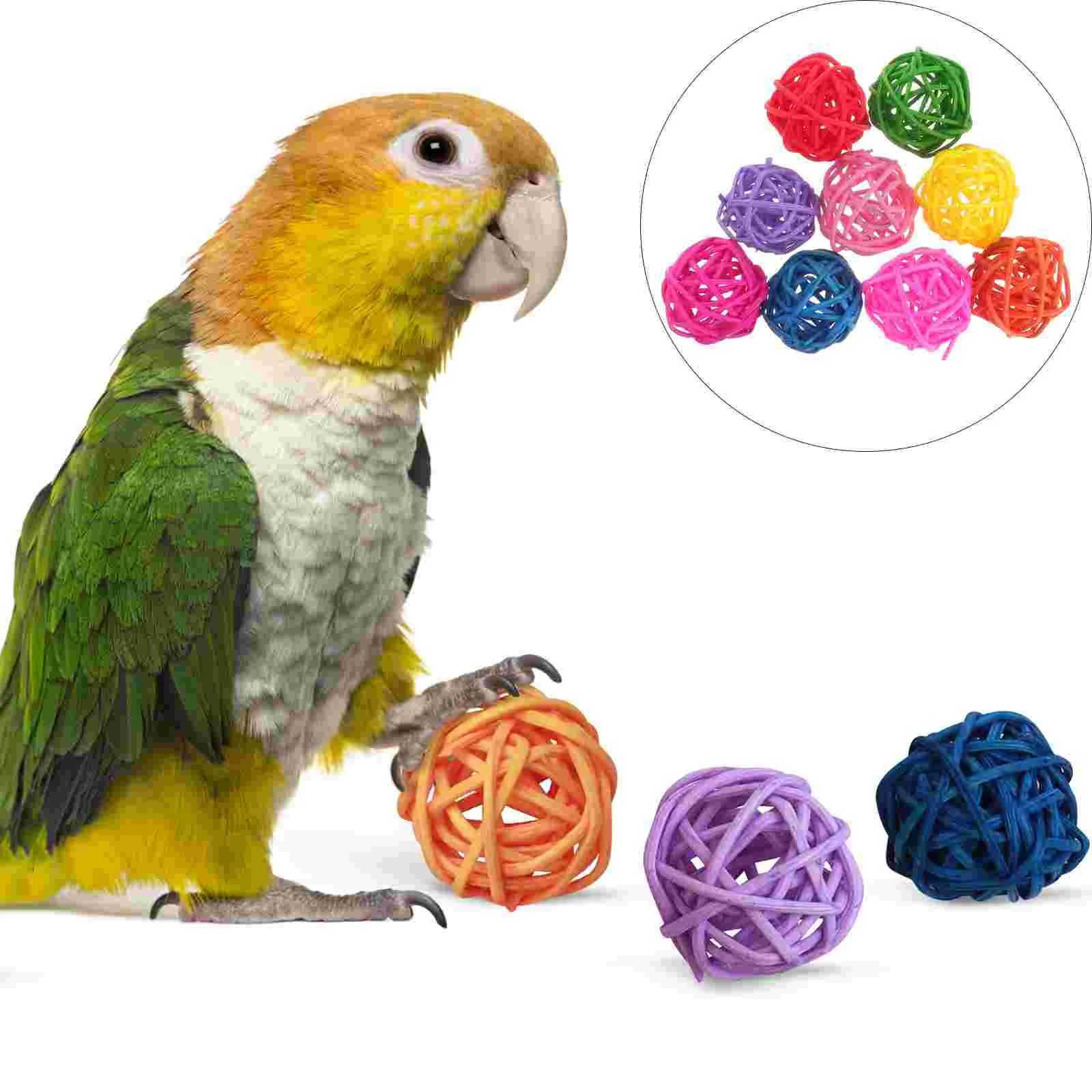 50 PCS Parrot Chewing Toy Bird Biting Rattan Ball DIY Decor Plaything Bite for Funny Casual Weave