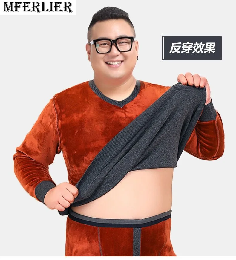 

Large Size 9XL 155KG Fleece Thicken Men Thermal Underwear Tops warm V Neck Long Sleeve Navy Blue Wine Red Male Soft Underwear