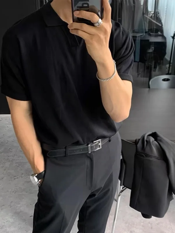 

Summer Men's Knitted irt Loose ort Sve Casual Thin V-Ne Pure Color T-irt Korean Sle f Sve Top