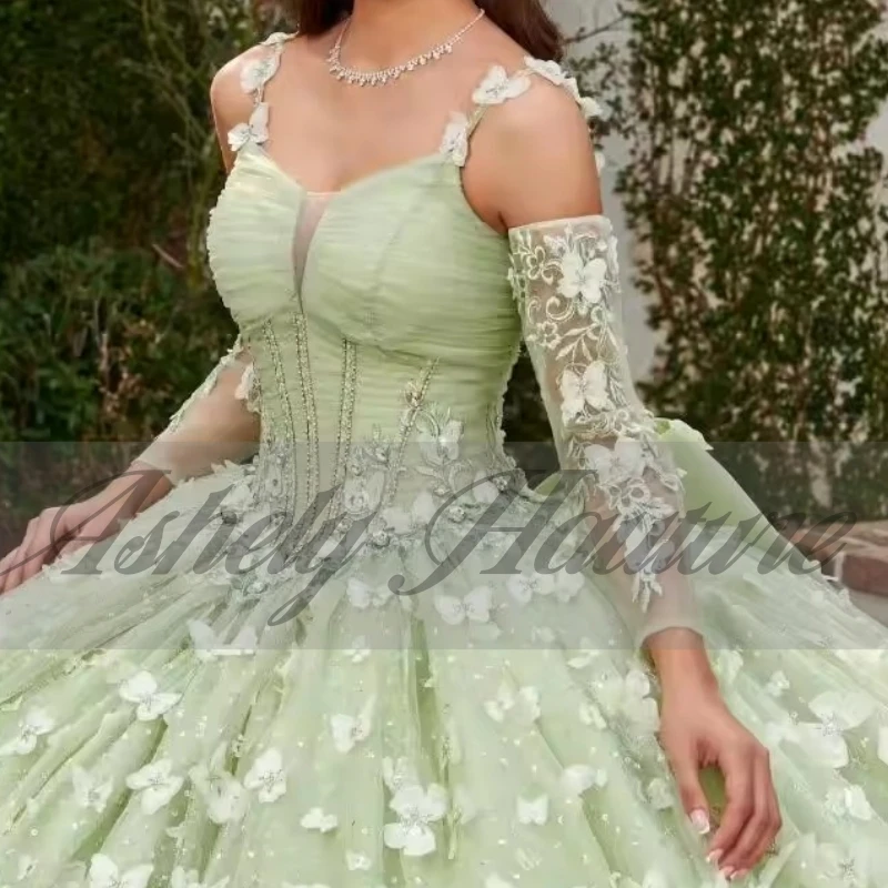 

Customized Elegant Sage Green Quinceanera Dresses Ball Gown Crystal Butterfly Bow Prom Special Occasion Wear Party Dress Vestido