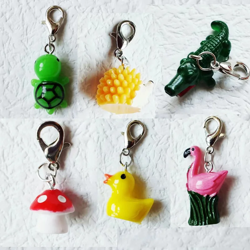 Cartoon Animal Keychain Turtle Hedgehog Flamingo Crocodile Duck Mushroom Creative Pendant Keyring