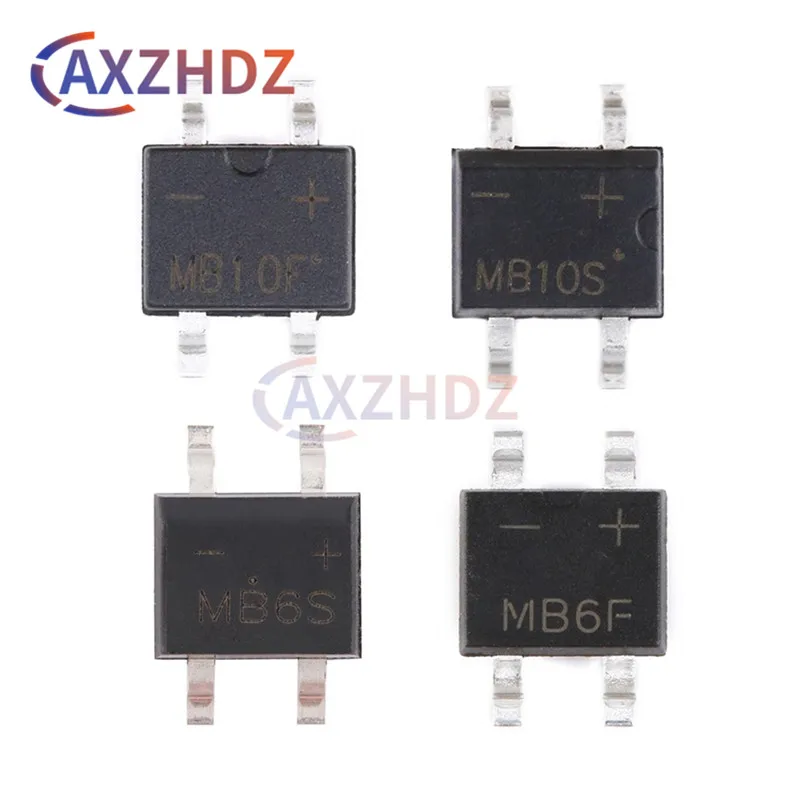 50PCS  SMD 4Pin MB6 MB10 1A 600V 1000V 1KV Single-phase Glass Passivation Bridge Rectifier SMT MBS MB6S MB10S MB6F MB10F