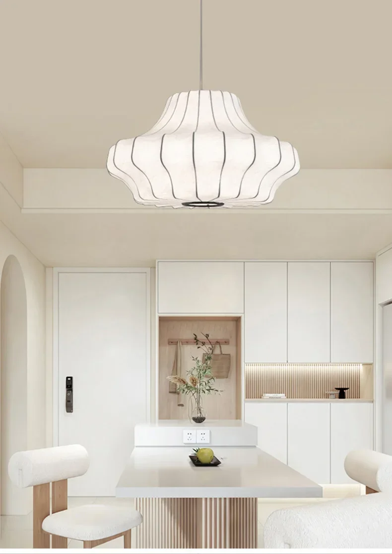 Nordic Wabi Sabi E27 Chandelier Living Room Silk LED Pendant