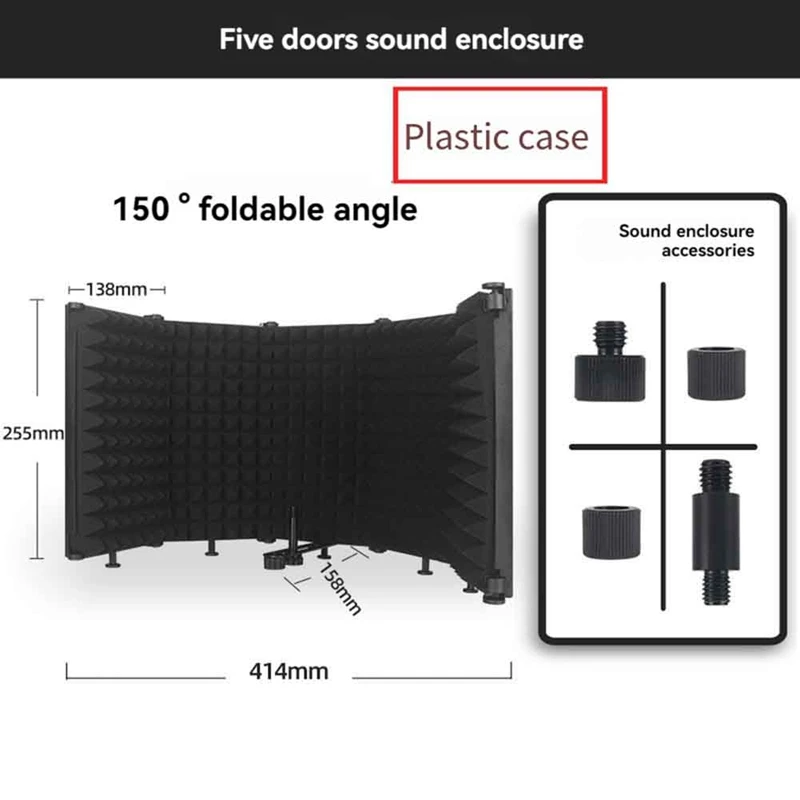 Microphone Isolation Shield Foldable Mic Shield with Triple Sound Insulation M5 Plastic Case-A51M