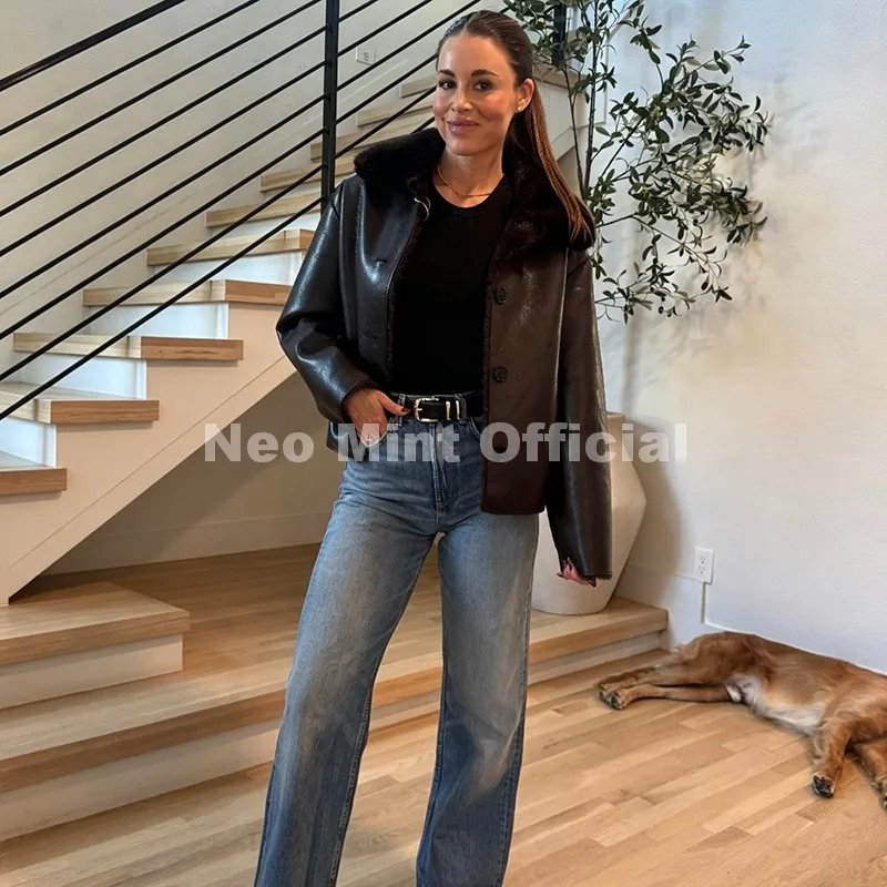Neo Mint 2026 Winter New Windproof Shearling Jacket Women Brand Fashion Reversible Faux Mink Fur Coat Girls Short Warm Overcoat