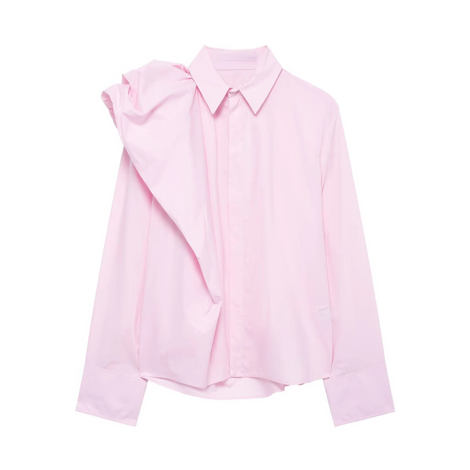 

Pink Ruffles Shirt Women Chic Shoulder Design Single Breasted Long Sleeve Blouse 2025 New Summer Office Lady Casual Loose Tops