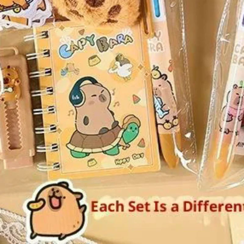 

Набор канцелярских принадлежностей «Капибара» для детей, подарочные ручки, ластик, линейка, наборы канцелярских принадлежностей для заметок, подарок «Снова в школу», подарок на день рождения