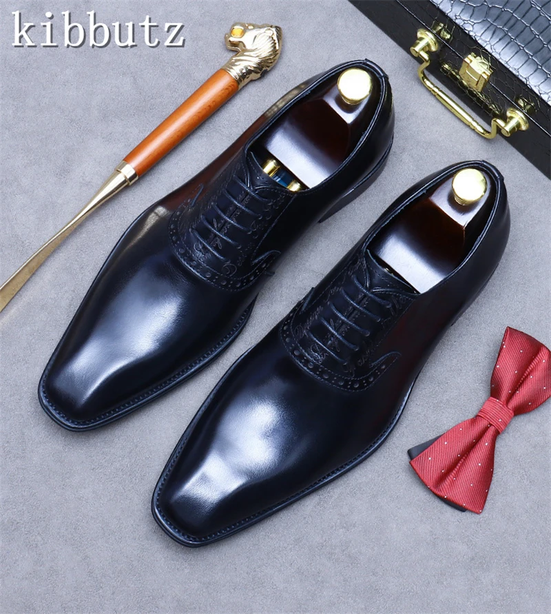 Luxury Brand Men\'s Formal Shoes Genuine Leather Handmade Vintage Design Oxford Full Grain Real Leather Male Office Shoes