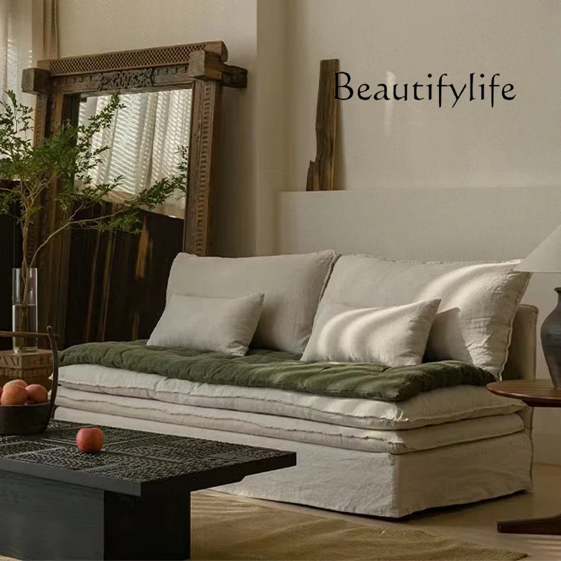 X36 Wabi Sand Cotton And Linen Fabric B & B Down Sofa Removable And Washable Straight Sofa