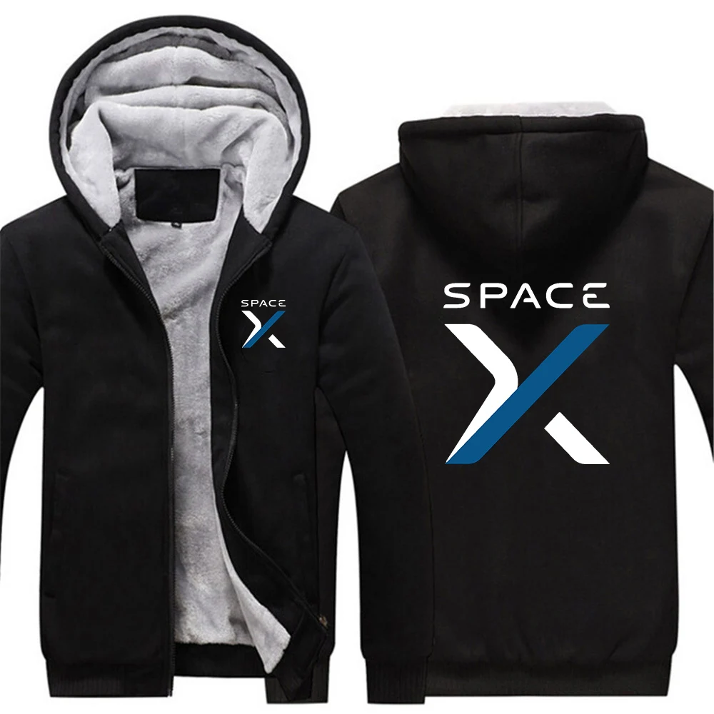 

2026 SpaceX Space X Logo Print Autumn And Winter Men's New Thicken Hoodies Simple Zipper Warm Fashion Durable Coat