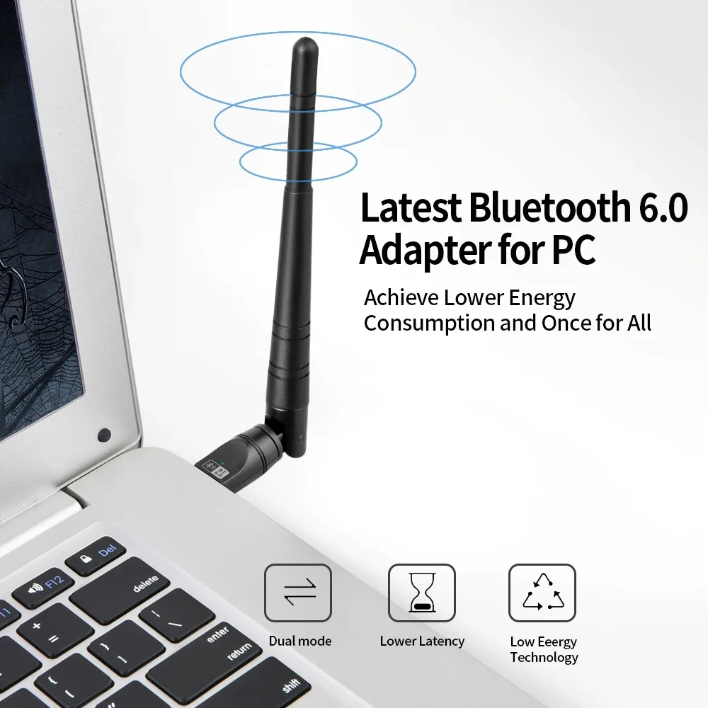 Adattatore Bluetooth 6.0 da 200M USB Bluetooth 5.4 Dongle Driver gratuito per Windows 11/10/8.1 Mouse Tastiera Ricevitore audio Trasmettitore