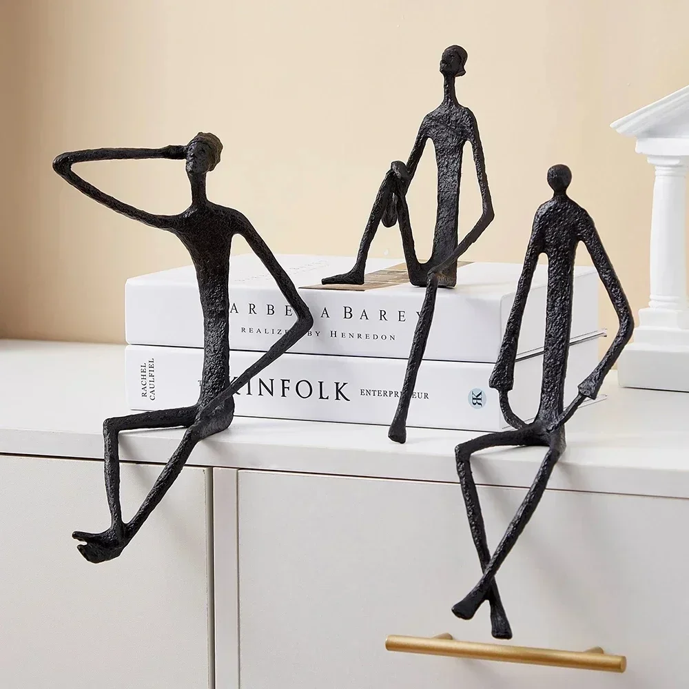 Abstract Cast Iron Black Sculpture Hanging Foot Sitting Character Decoration Hotel House Sales Department TV Cabinet Living Room