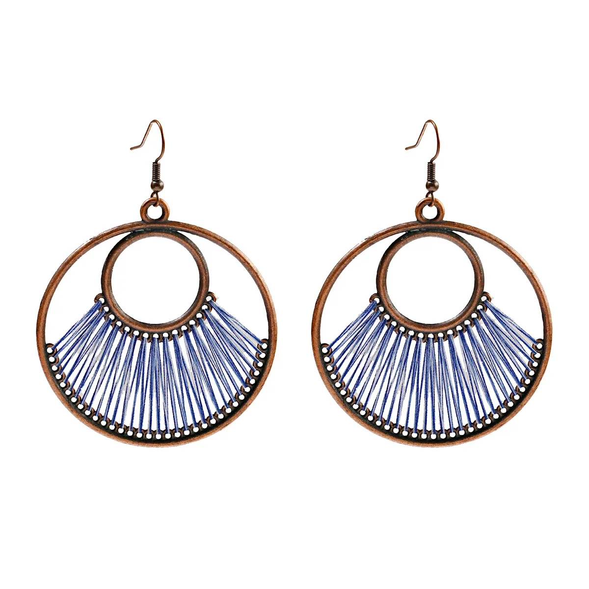 Boho Multi-Style Handmade Thread Wrapped Earring for Women Fashion Rope Wrap Round Triangle Dangle Earrings Female Jewelry Gift image 3