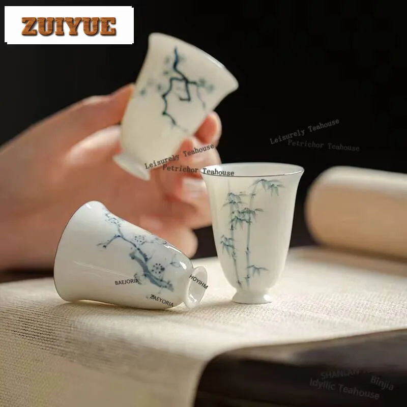 30Ml Jade Porcelain Master Cup Handpainted High-Feet Teacup Antique Tea Bowl Set Fragrance Outline In Gold Teaset Decoration