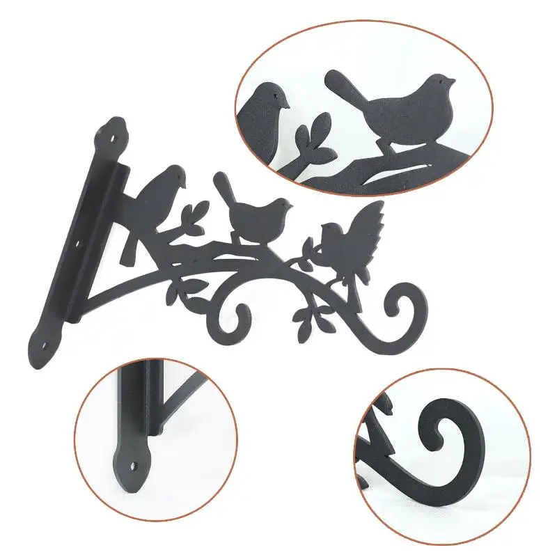 1/2pcs Metal Wall-Mounted Plant Hanger With Bird & Leaf Design - Heavy-Duty, Easy-to-Install Hook For Outdoor Flower Baskets