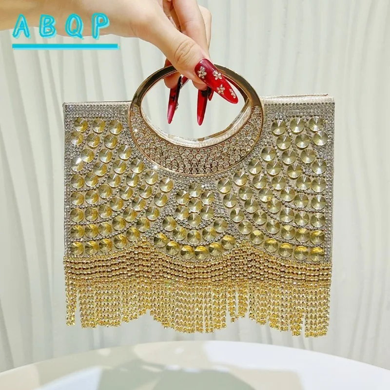 New Dinner Handbag with Diamonds Shiny Dinner Women's Handbag Luxury Brand Fashion Women's Diamond-encrusted Shoulder Bag