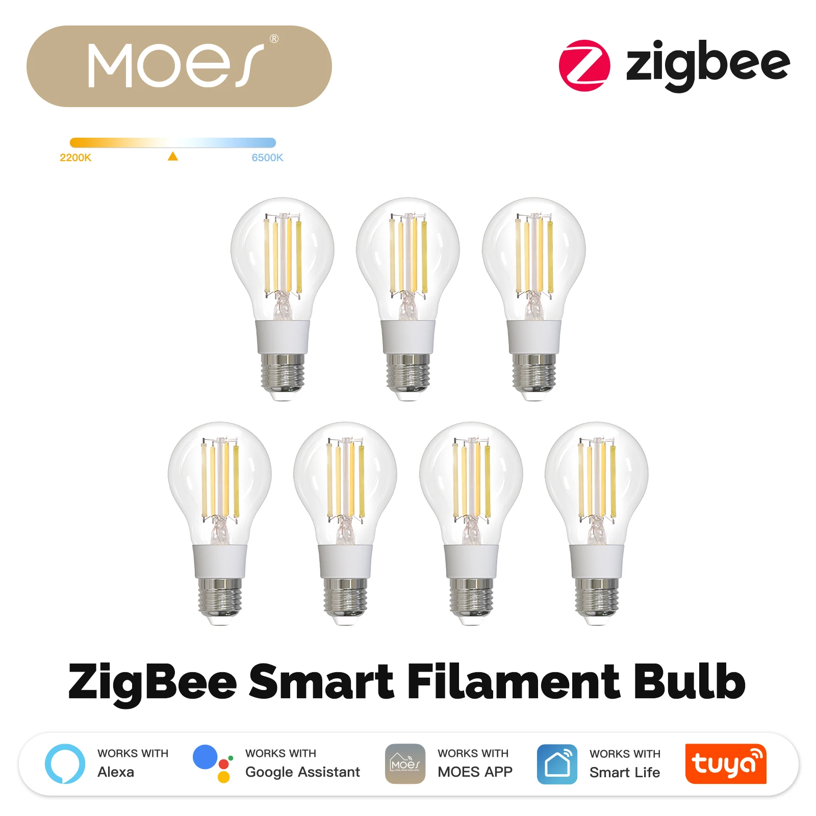 MOES ZigBee slimme gloeilamp Licht uw huis gemakkelijk met scène E27 Energiebesparend Licht aanpassen per tijd 7W Tuya APP-bediening