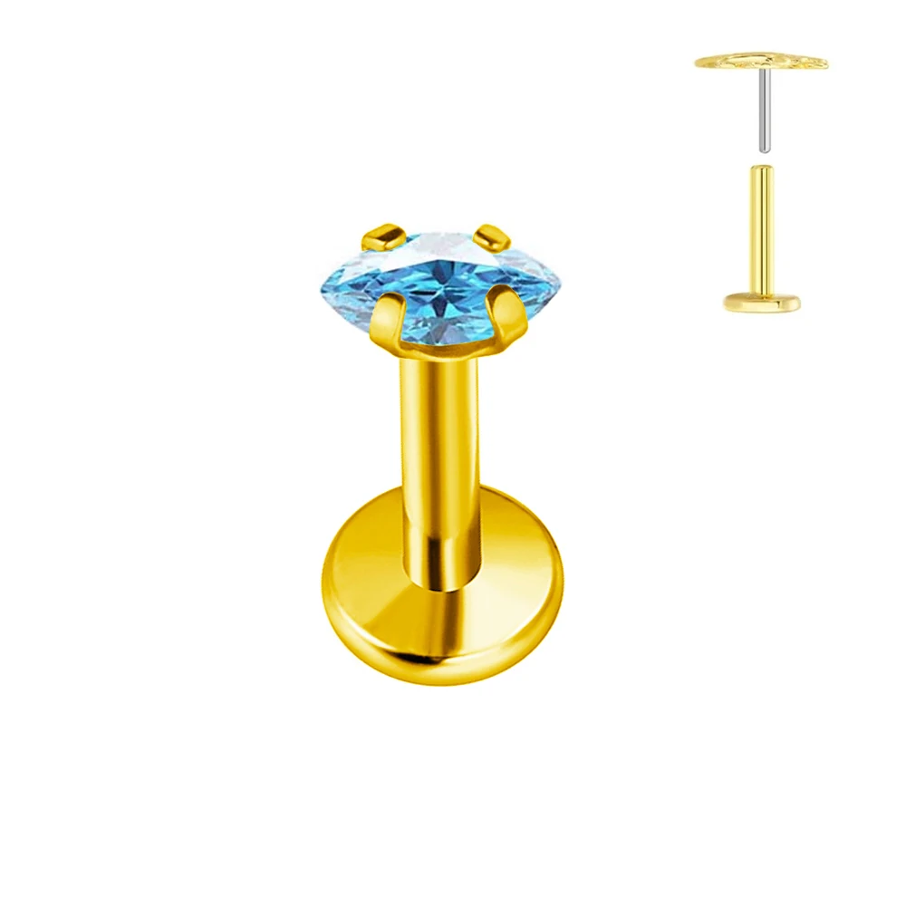 100% G23 Titanium Horse Eyes CZ Labret Piercing Push In Multicolour Tragus Earring Stud Threadless Cartilage Body Jewelry