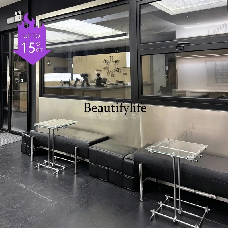 03 Simple stainless steel acrylic glass optical shaft edge few coffee shop home living room small apartment