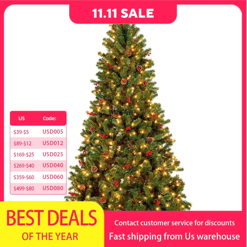 6ft Pre-Lit Pre-Decorated Spruce Hinged Artificial Christmas Tree w/ 798 Tips, 29 Pinecones, 29 Berries, 250 Lights, Metal Base