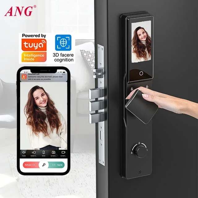 Security Fingerprint Face Id Biometric Lock 6068 Mortise Digital Lock Tuya Wifi 3D Face Recognition Door Lock Smart