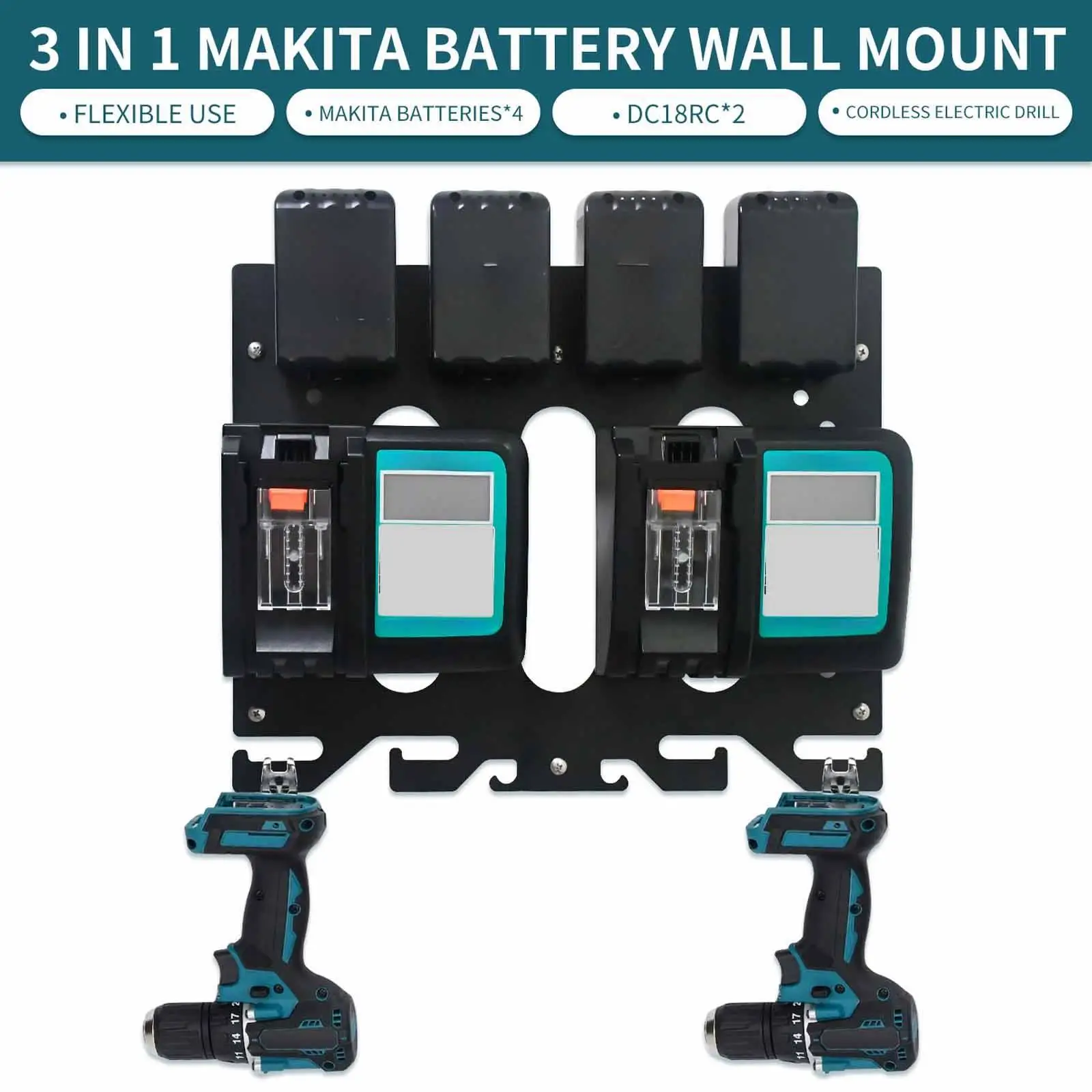 

Charger Holder Battery Holder Metal Compartment Shelf Cordless Organizer Wall