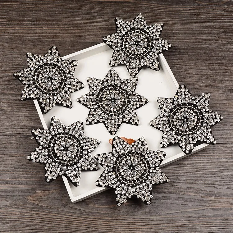 Parches de parche con apliques de cuentas de diamantes de imitación de copo de nieve de gran tamaño para ropa apliques de ropa pegatina parches bordados para ropa