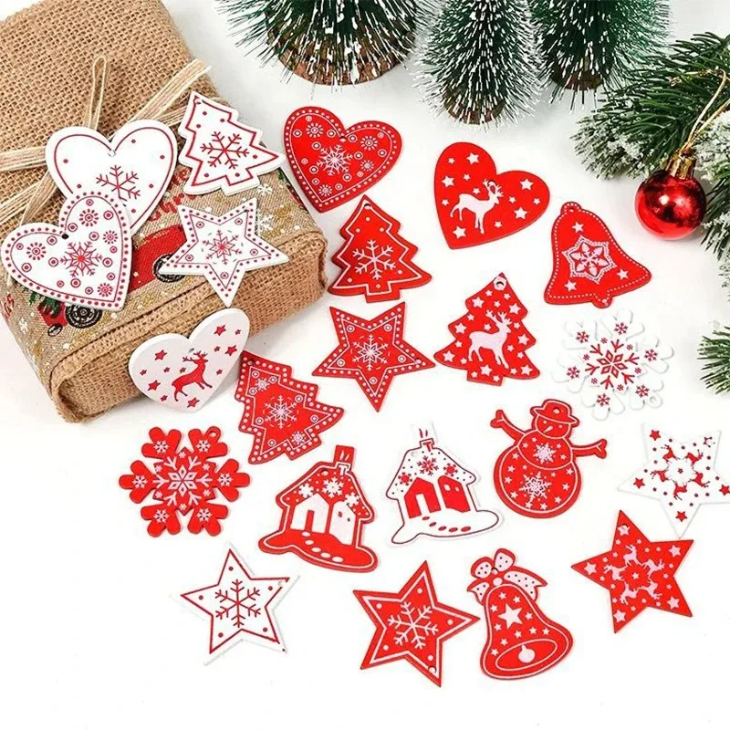 10Pcs Wooden Christmas Decorations Snowflake Bells Elk Star Xmas Christmas Tree Pendant for Home Decor Navidad New Year Ornament