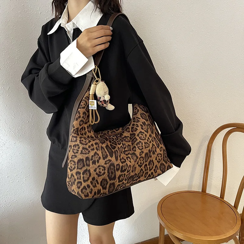 Trendy Large Leopard Hobos Shouler Crossbody Bags for Women Handbags Purses 2024 New Vintage Ladies Messenger Bag