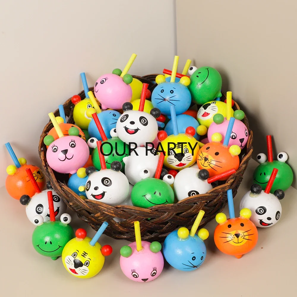 8Pcs Cartoon Animal Wooden Gyro Desktop Spinning Top Toys for Children Birthday Party Favors Baby Shower Gifts Pinata Fillers