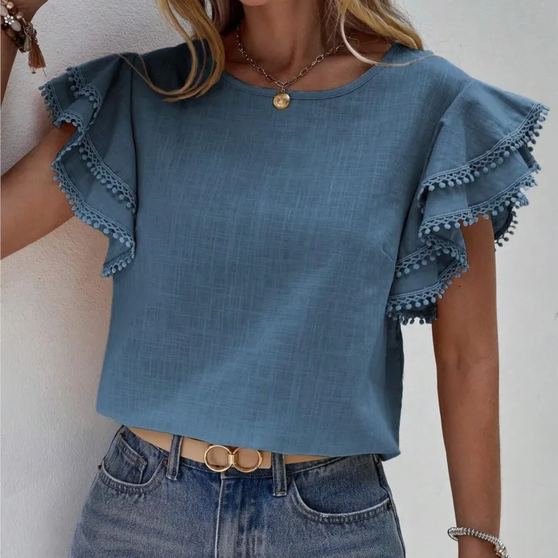 Solid Color Casual Slim Blouses For Women Fashion 2024 Summer Vintage Women\'s Shirts And Blouses Elegant Youth Female Tops