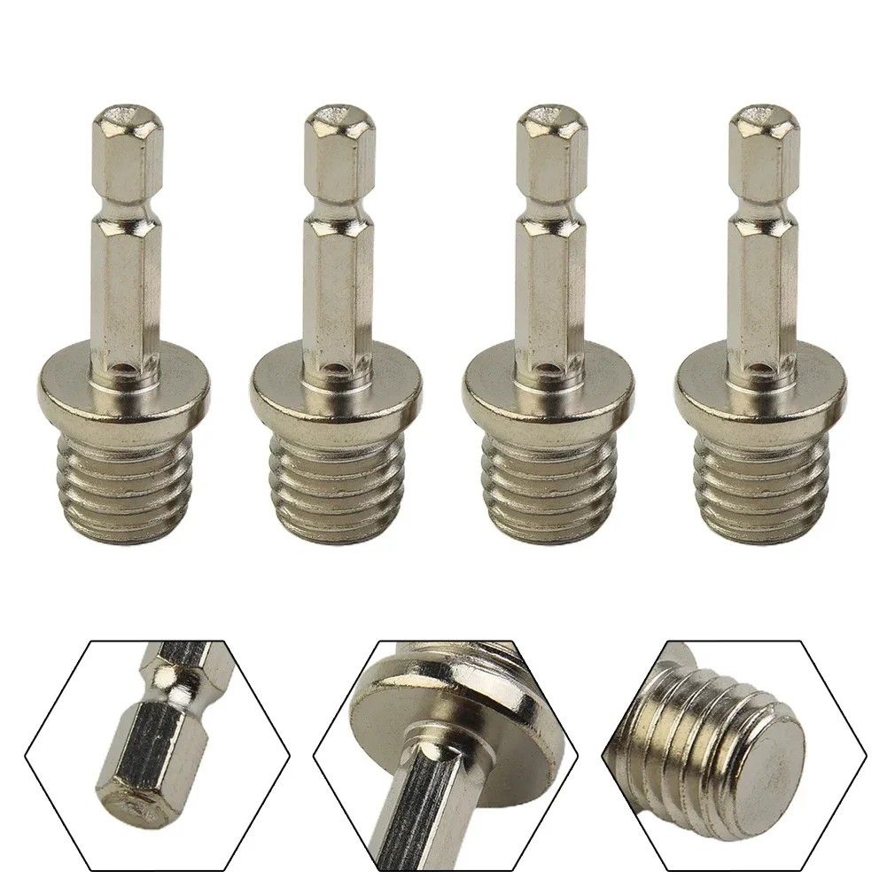 4pcs M14 Thread Adapter Screwdriver Bit Round Hexagon Connecting Rod Chuck For Electric Drill Rotary Backing Pad Polishing Disc