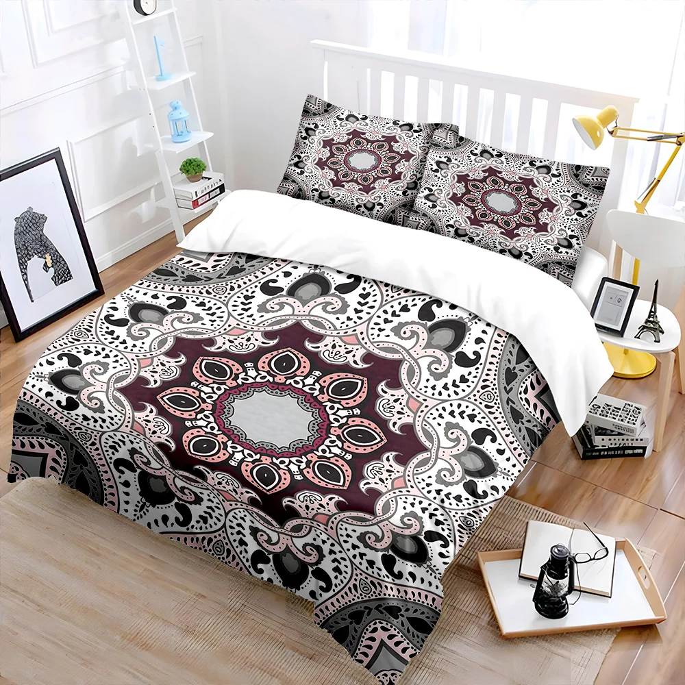 Intricate Symmetrical Mandala Design Pattern Duvet Cover Set Digital Print Colorful Polyester Bedding with Zipper Closur gifts